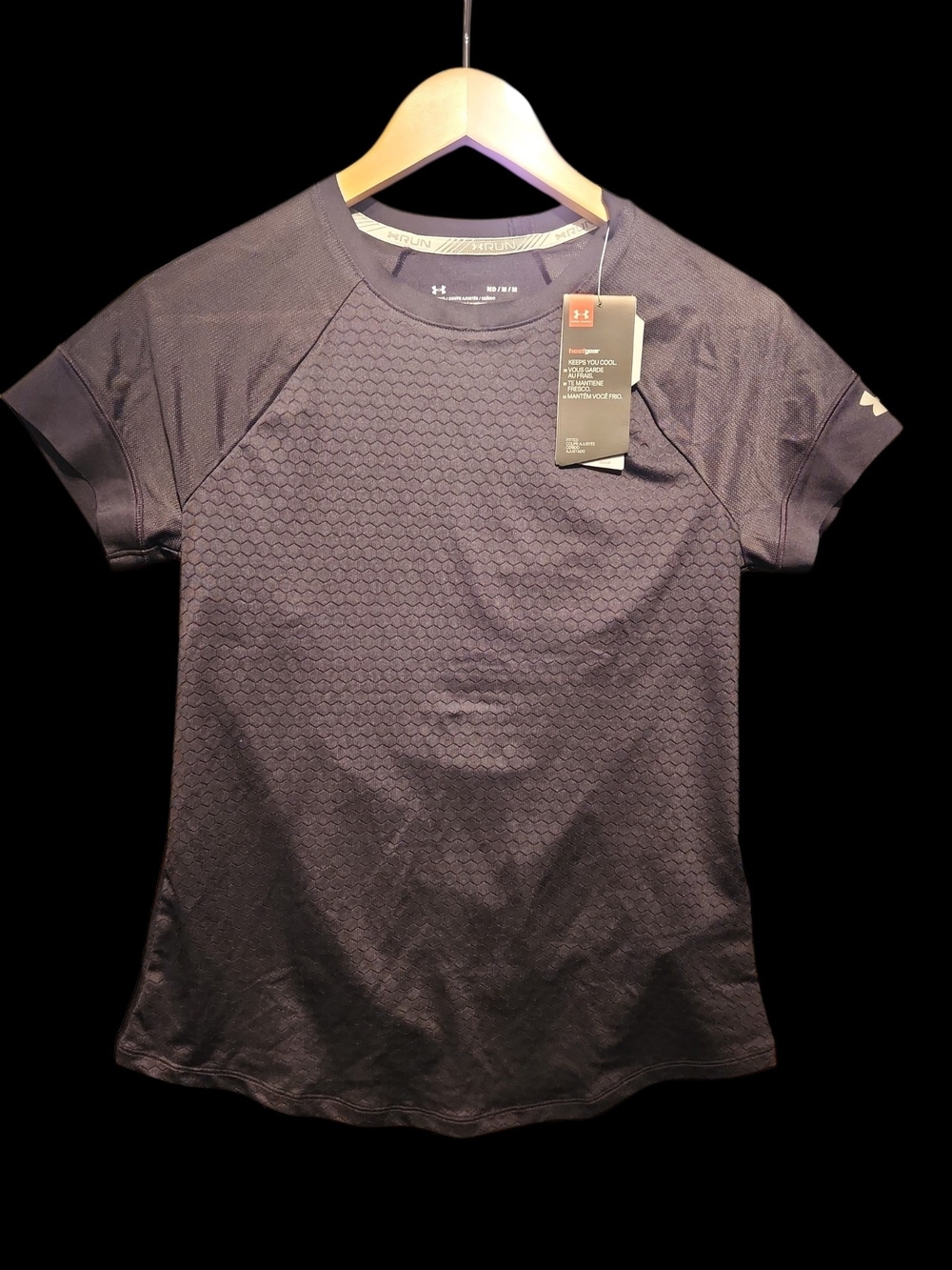 Under Armour Open Back BLACK Hex-Pattern Quick Dry Tee